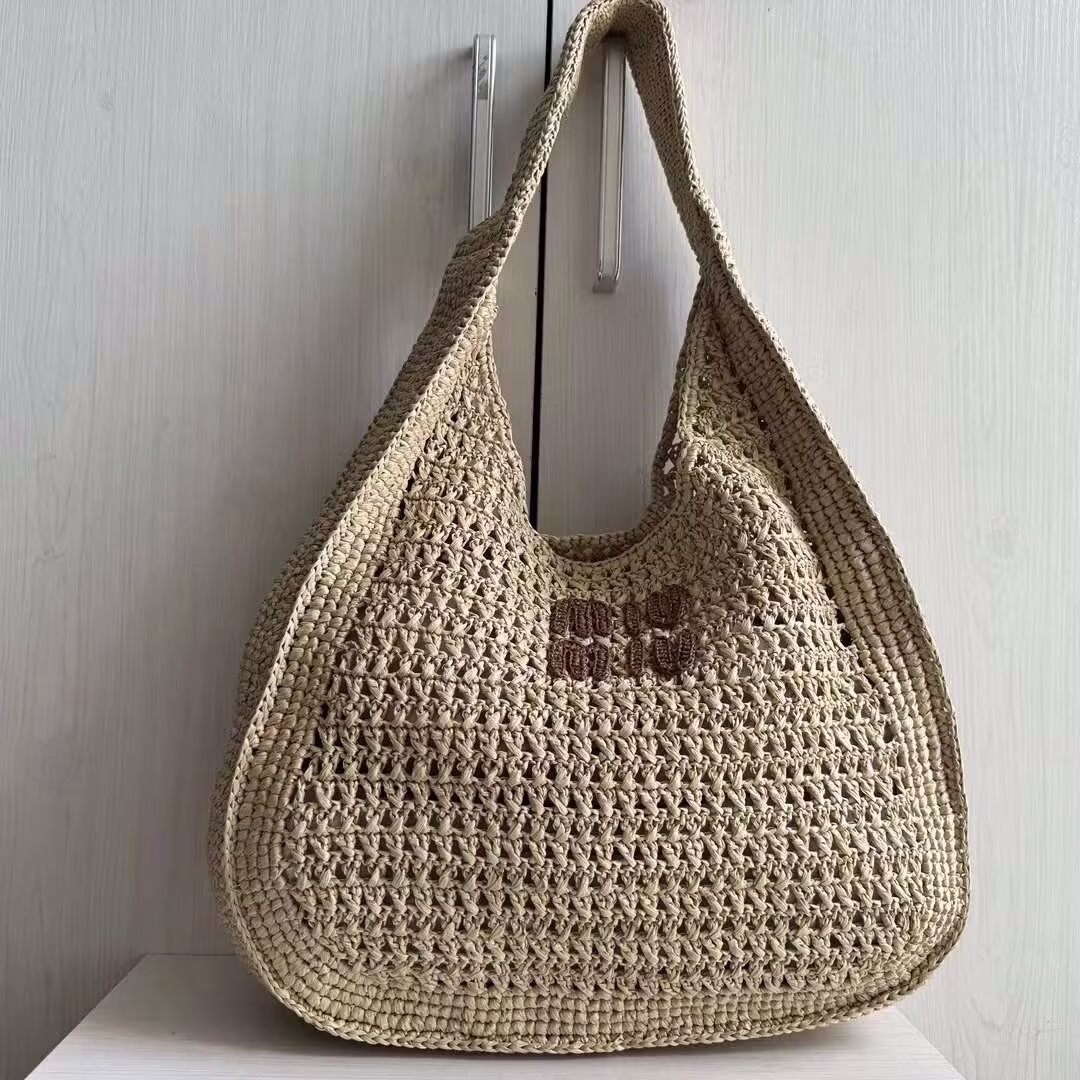 Top miumiu mesh woven bag raffia straw bag crescent bag underarm bag subclass bag shoulder bag 31*44-High quality bags