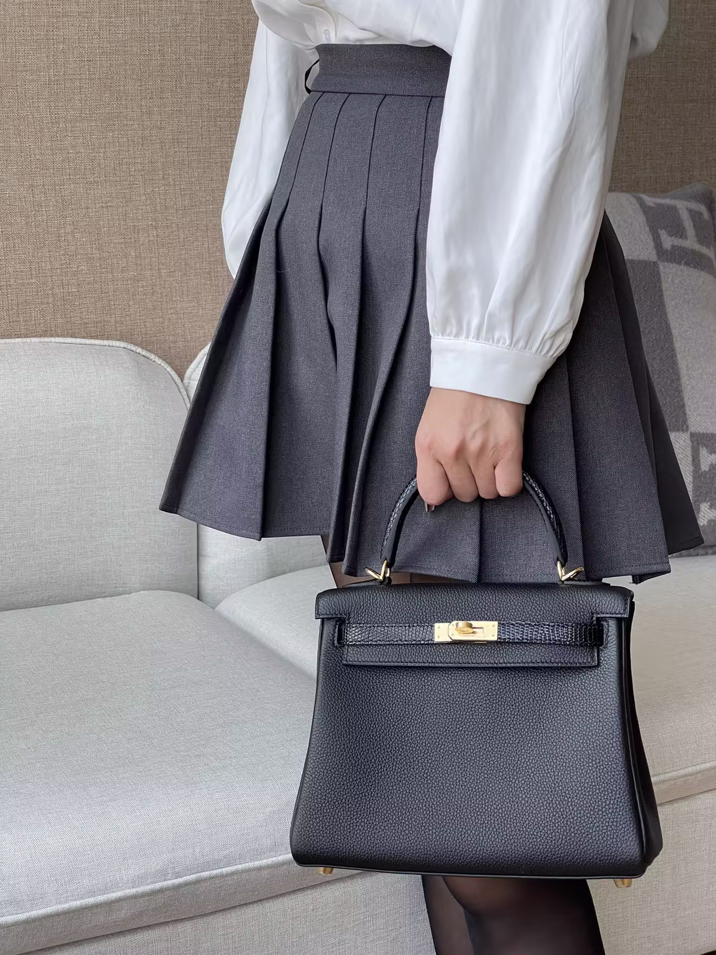 High replica bags-Kelly 25cm Lizard 🦎Touch Black 𝐭𝐨𝐠𝐨 Leather
