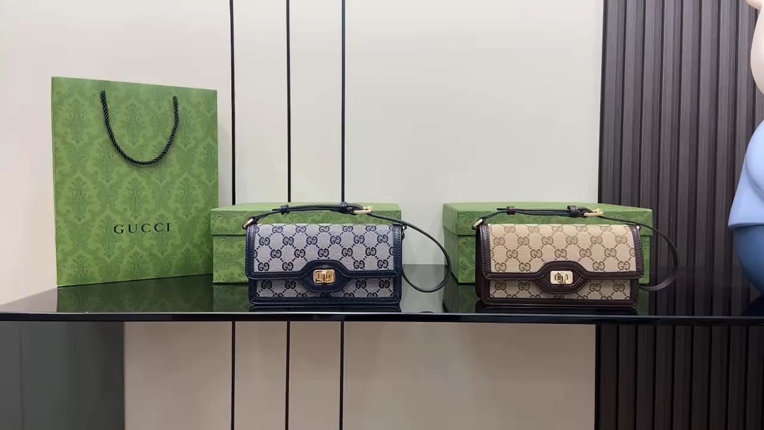 🎁🎁Gucci Luce series mini shoulder bag two colors/canvas shipped! 🐲20cm model: 790038 combination video-high imitation bag
