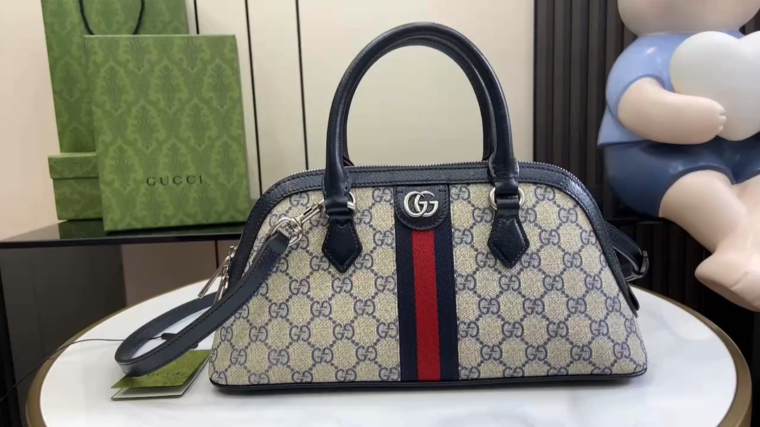 🎁🎁Ophidia series small handbag blue/pvc shipped! 🐲31.5cm model: 795249 short video - high imitation bag