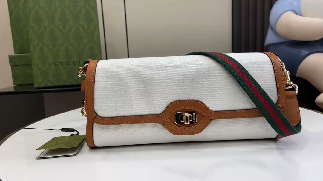 🎁🎁Gucci Luce series small shoulder bag brown/white canvas shipped! 🐲27.5cm model: 786027 small video - high imitation bag