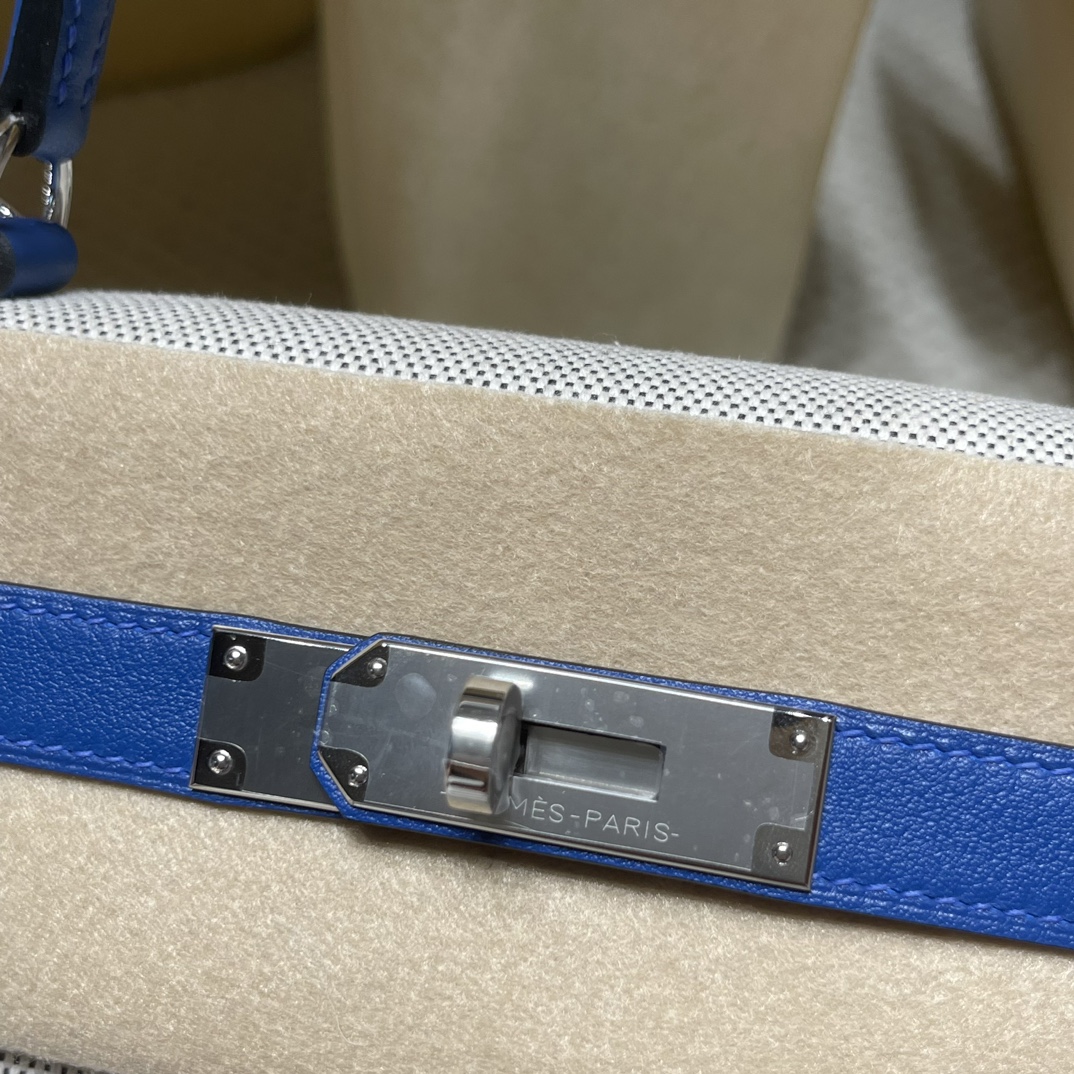 Picture [4]-Order shipment limited edition kelly 28cm Kelly Toile Hswift Leather Patchwork Canvas lightweight unique Swift French Blue Patchwork Canvas Silver Buckle-High Faux Bags