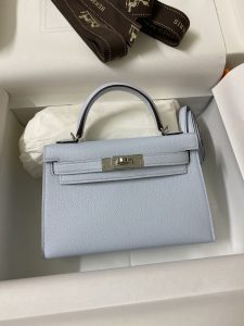 👉二代Mini Kelly 19cm 进口Epsom皮 雾蓝色 银扣-高仿包包