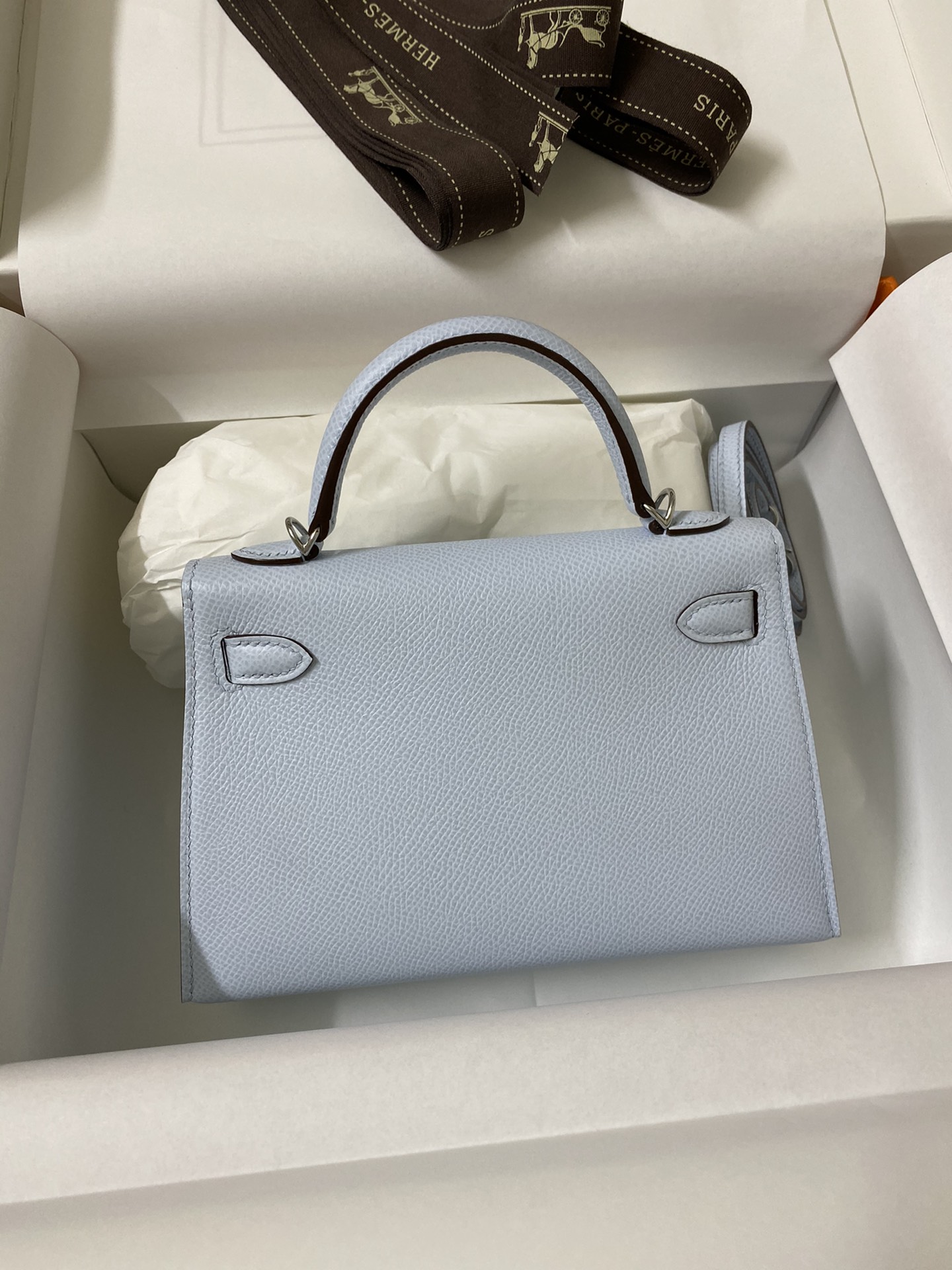 Picture[2]-👉 2nd Generation Mini Kelly 19cm Imported Epsom Leather Matte Blue Silver Buckle-High Fake Bags