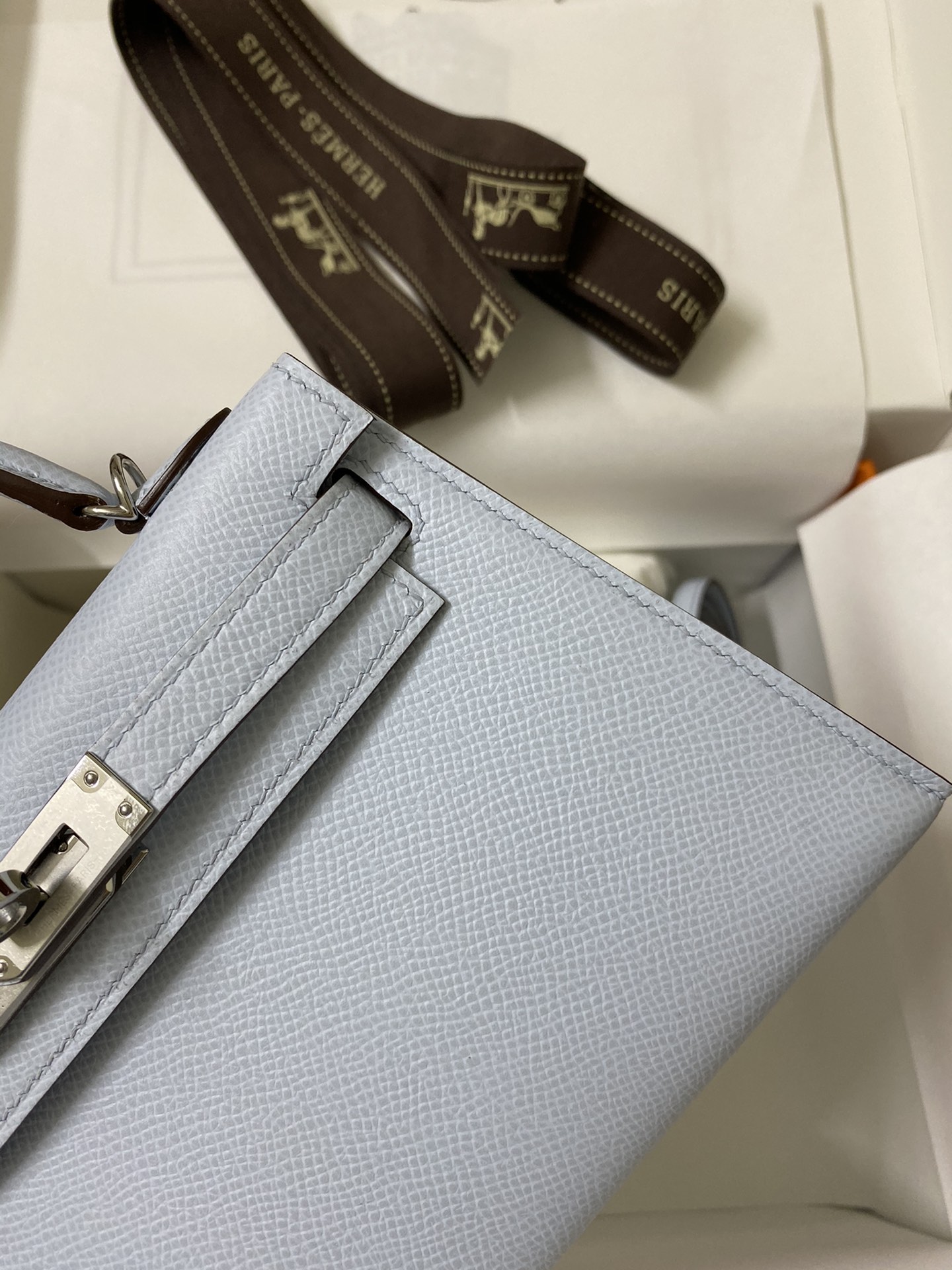 Picture[4]-👉 2nd Generation Mini Kelly 19cm Imported Epsom Leather Matte Blue Silver Buckle-High Fake Bags