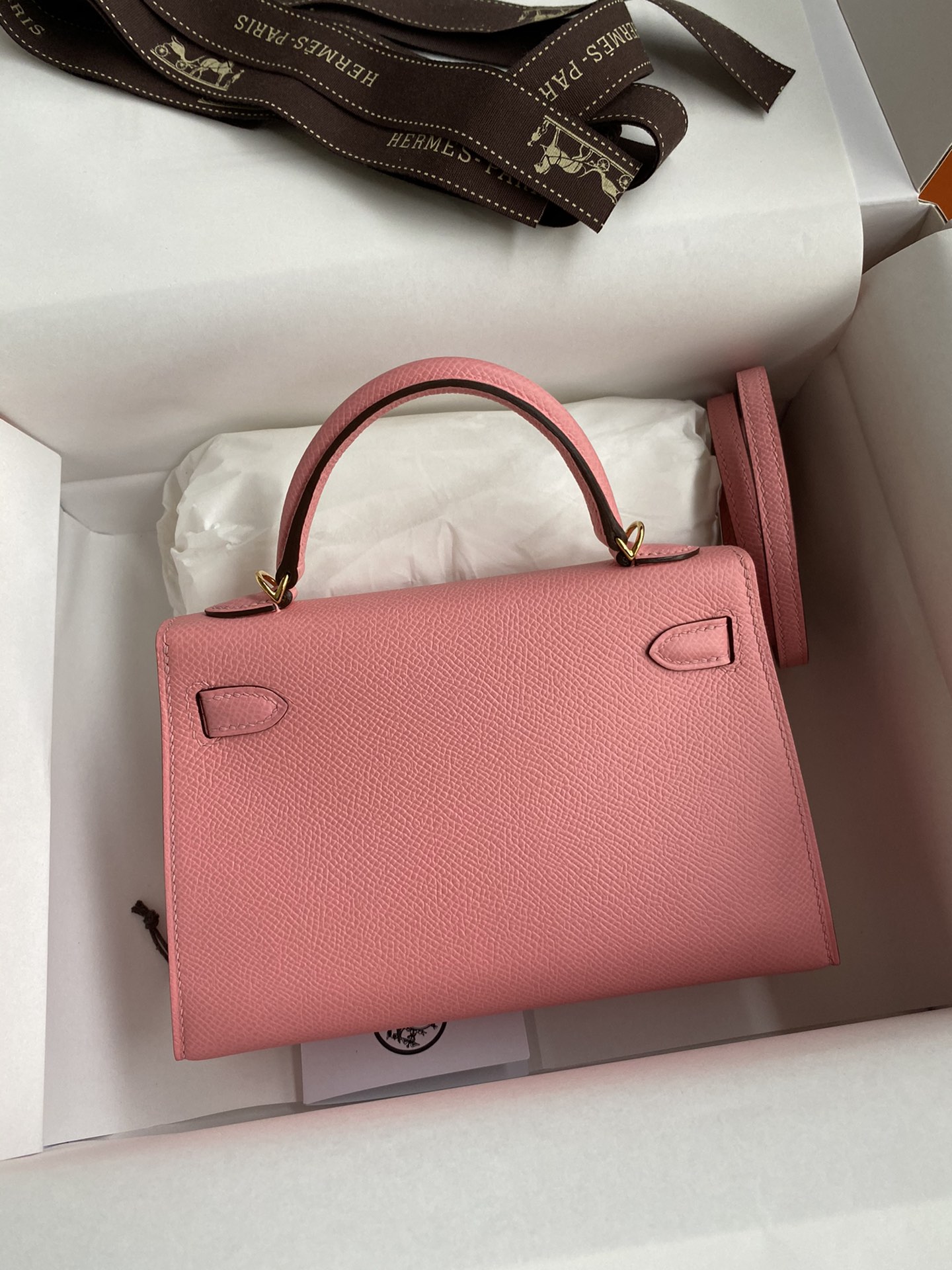 图片[2]-👉二代Mini Kelly 19cm 进口Epsom皮 奶昔粉 金扣-高仿包包