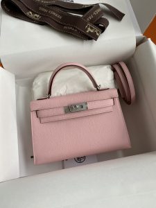 👉二代Mini Kelly 19cm 进口Epsom皮 3Q粉 银扣-高仿包包