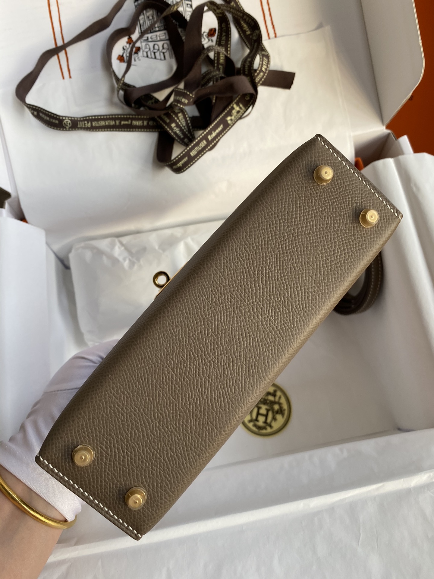 Picture[3]-👉 2nd Generation Mini Kelly 19cm Imported Epsom Leather Elephant Gray Gold Buckle-High Fake Bags