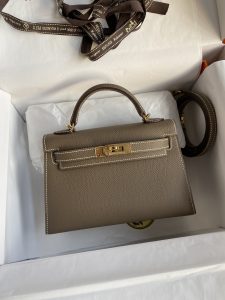 👉二代Mini Kelly 19cm 进口Epsom皮 大象灰 金扣-高仿包包
