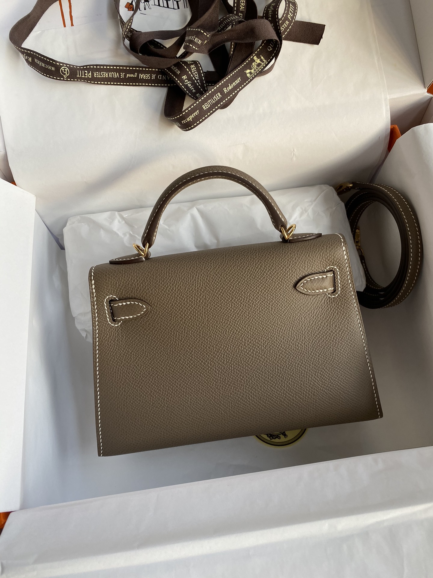 Picture[2]-👉 2nd Generation Mini Kelly 19cm Imported Epsom Leather Elephant Gray Gold Buckle-High Fake Bags