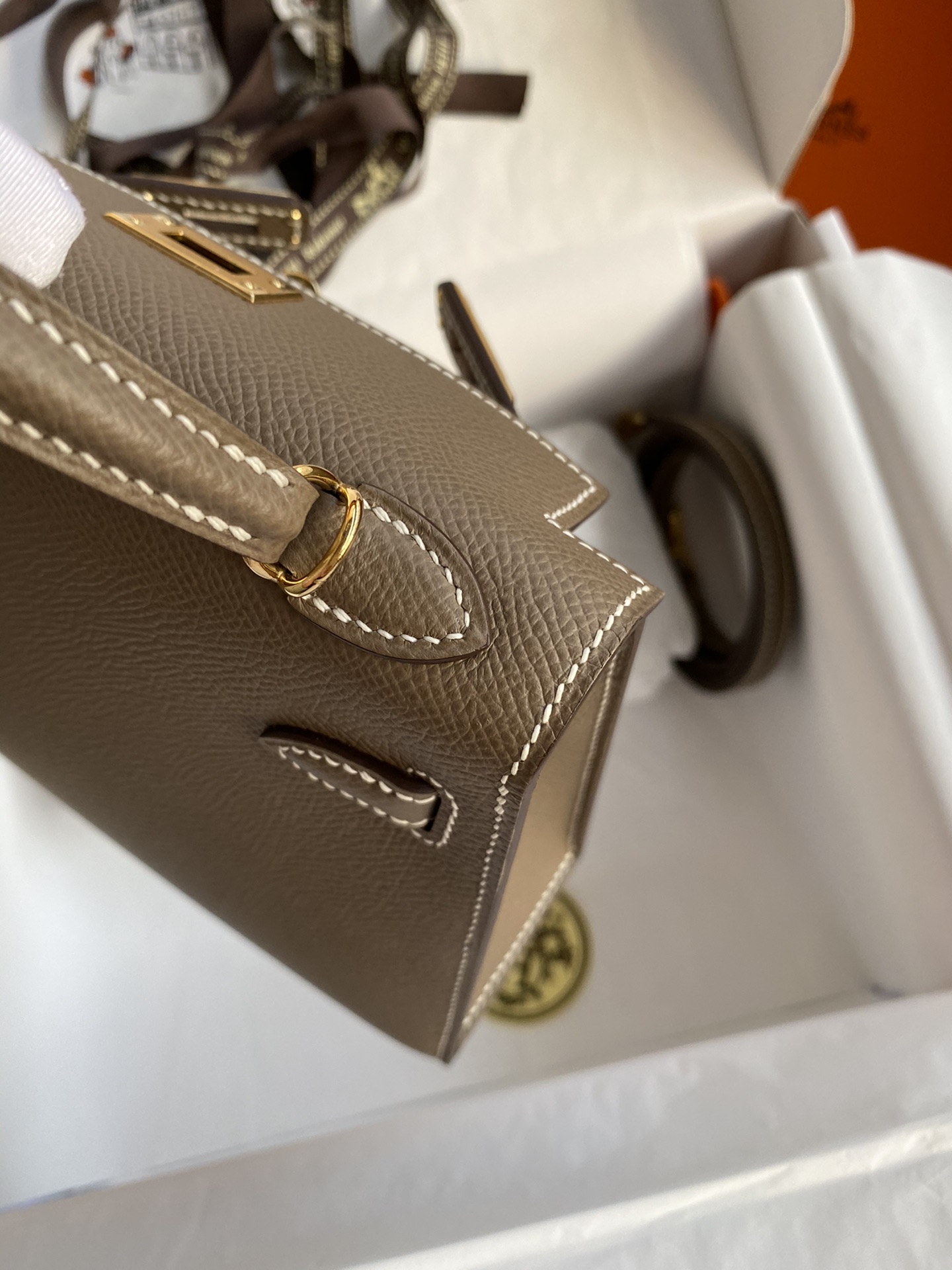 Picture[7]-👉 Second Generation Mini Kelly 19cm Imported Epsom Leather Elephant Gray Gold Buckle-High Fake Bags