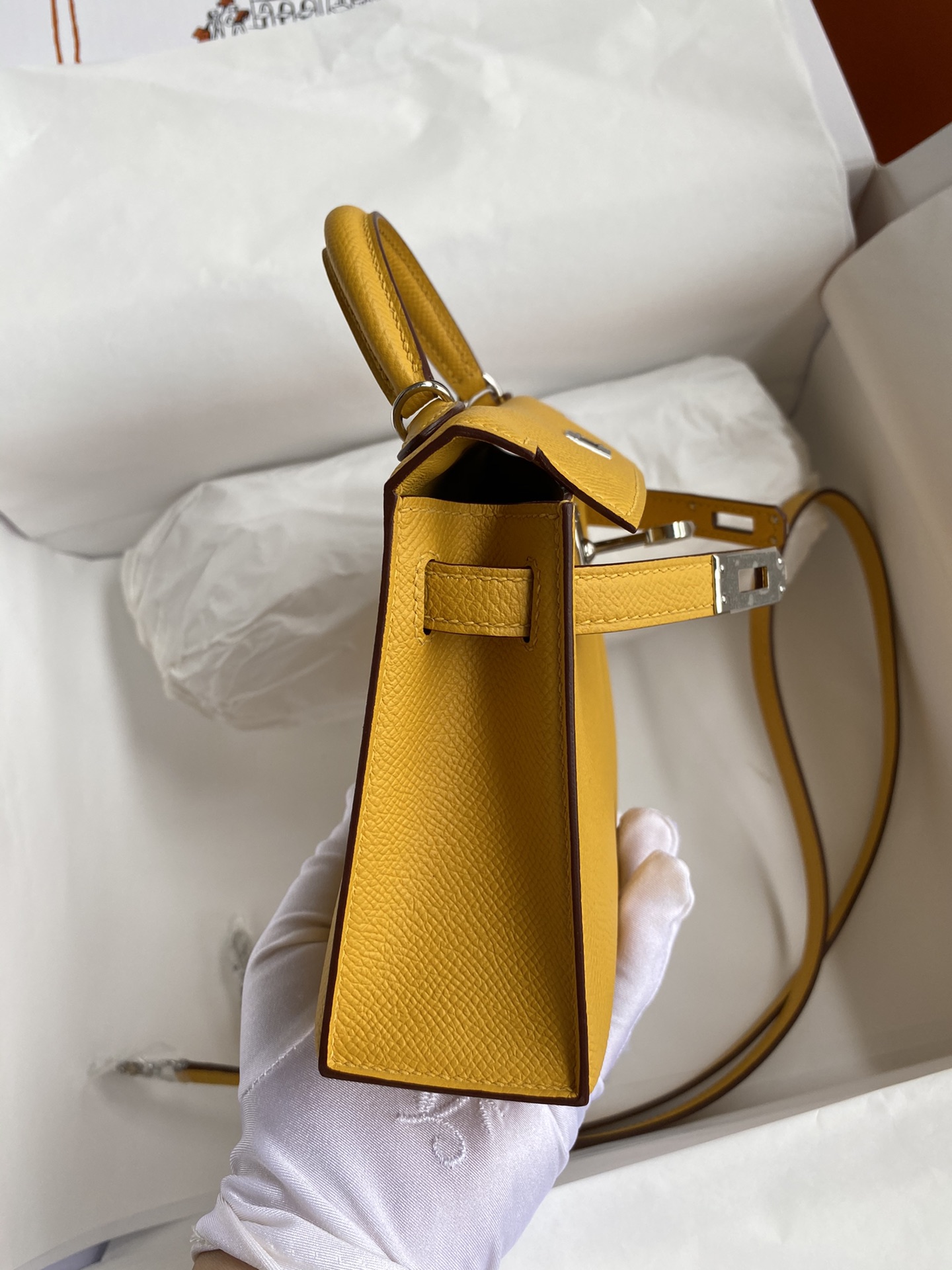 图片[6]-👉二代Mini Kelly 19cm 进口Epsom皮 琥珀黄 银扣-高仿包包