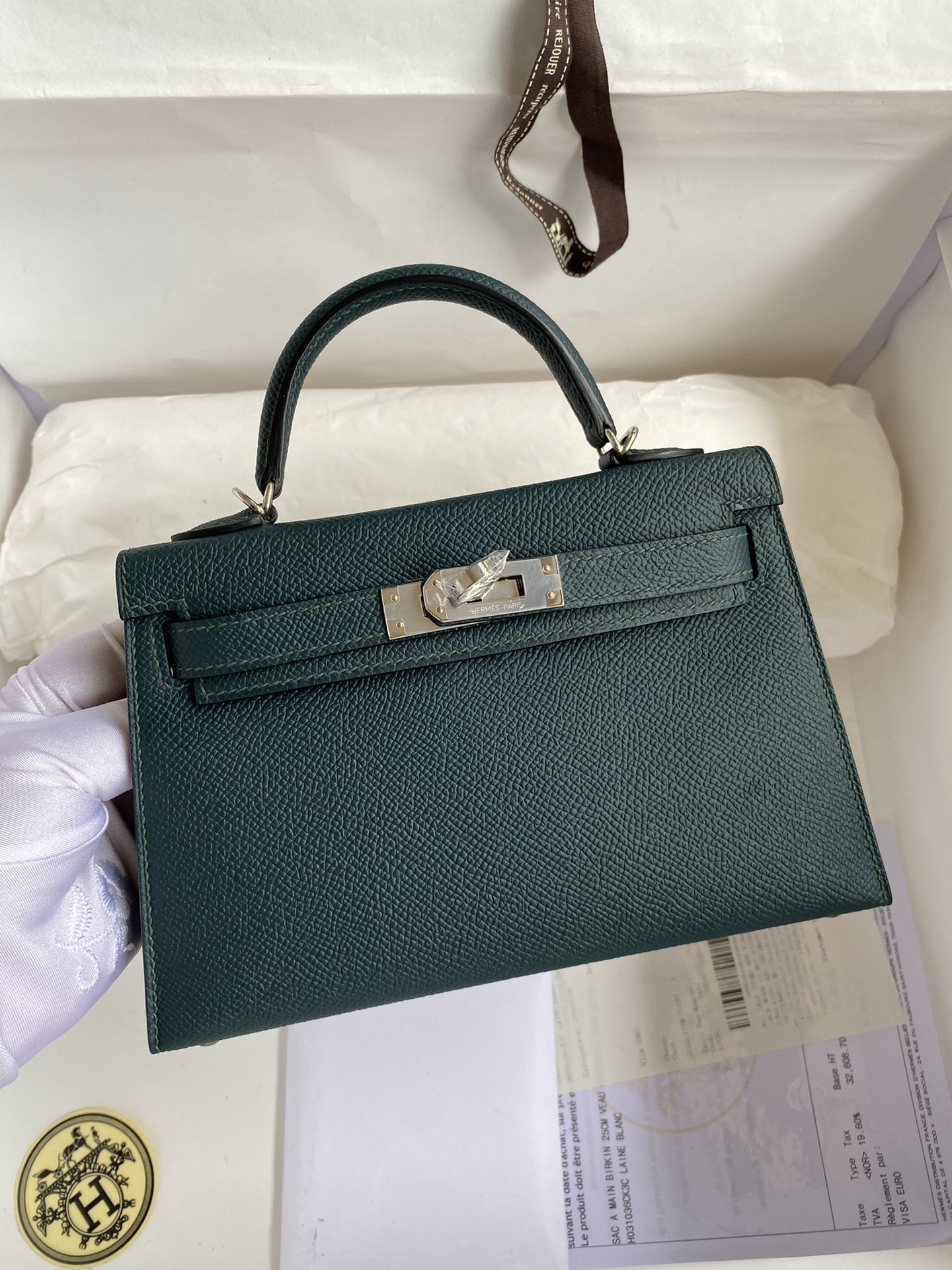 👉二代Mini Kelly 19cm 进口Epsom皮 松柏绿 银扣-高仿包包