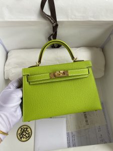 👉 Second Generation Mini Kelly 19cm Imported Epsom Leather Apple Green Gold Buckle-High Faux Bags