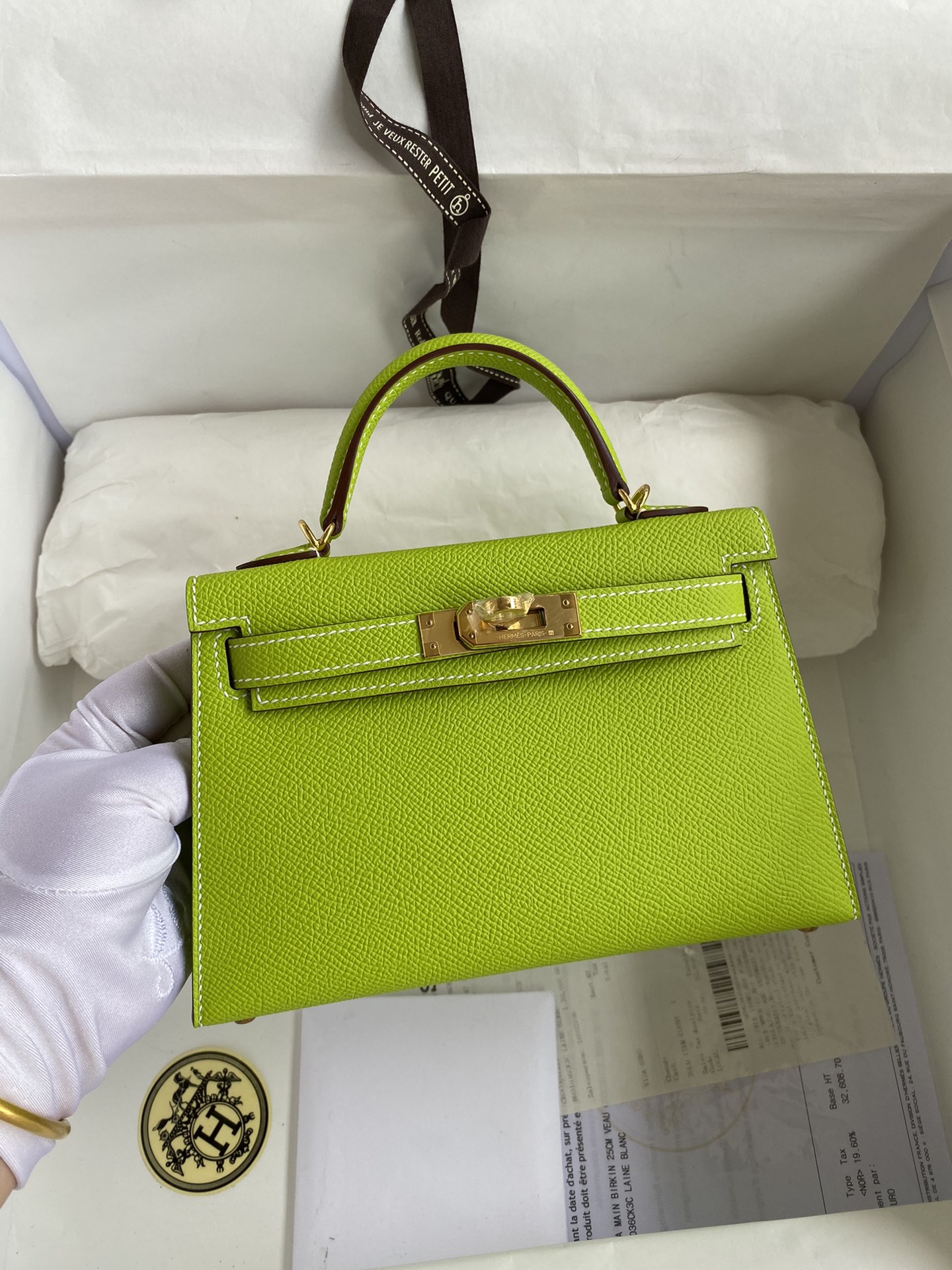 👉 Second Generation Mini Kelly 19cm Imported Epsom Leather Apple Green Gold Buckle-High Faux Bags