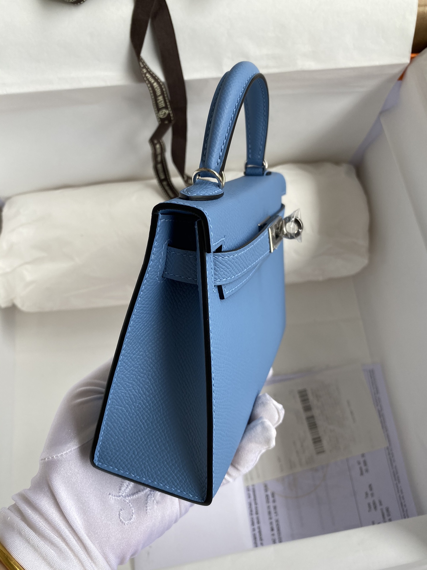 图片[3]-👉二代Mini Kelly 19cm 进口Epsom皮 天堂蓝 金扣-高仿包包
