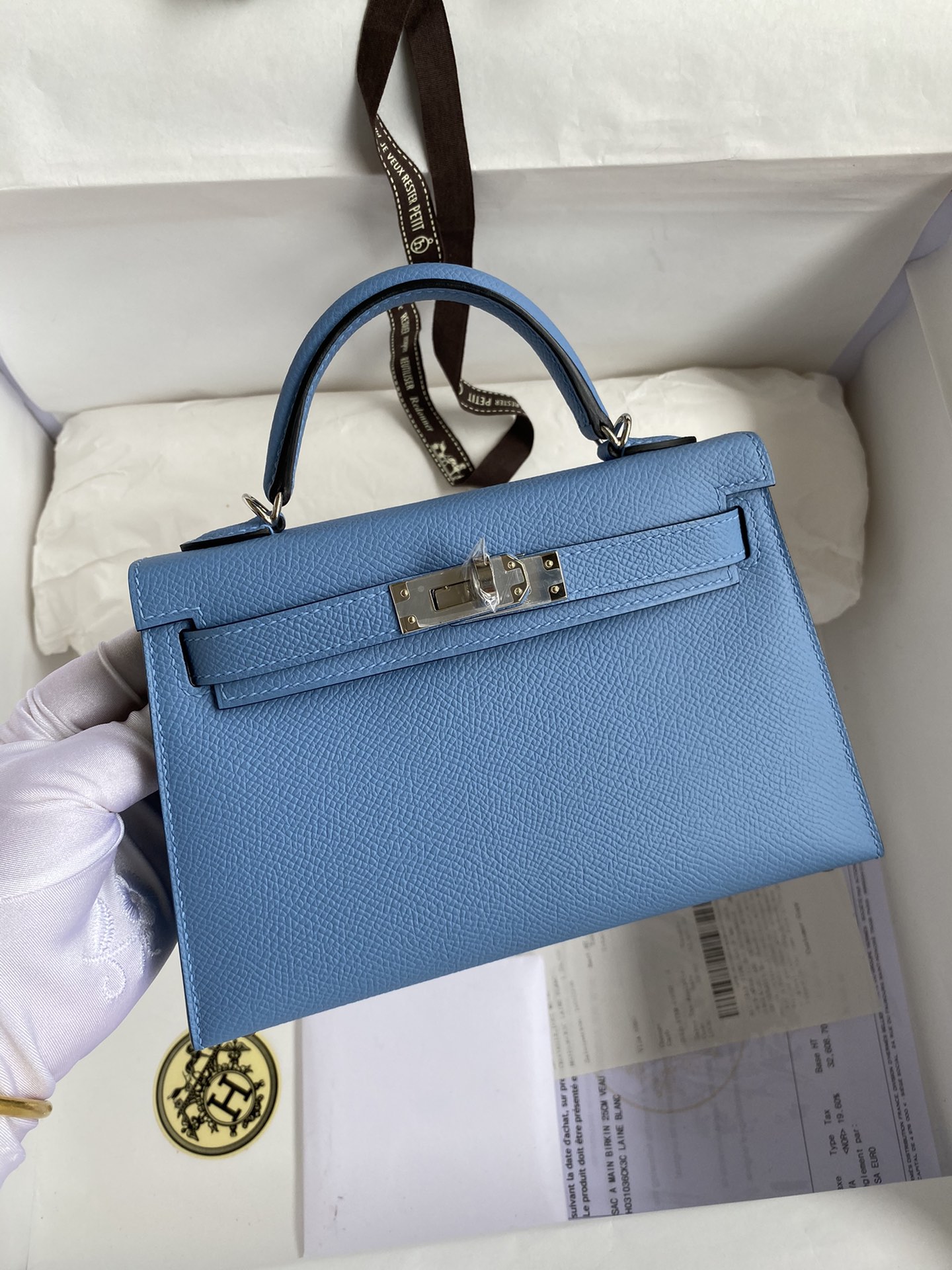 👉二代Mini Kelly 19cm 进口Epsom皮 天堂蓝 金扣-高仿包包