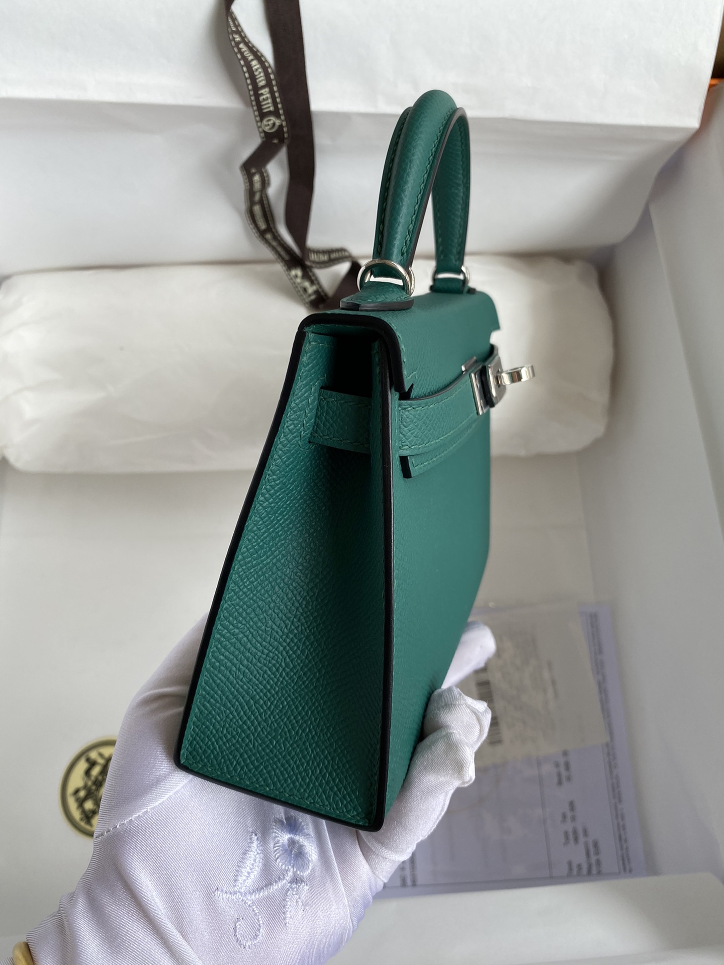 图片[3]-👉二代Mini Kelly 19cm 进口Epsom皮 孔雀绿 银扣-高仿包包