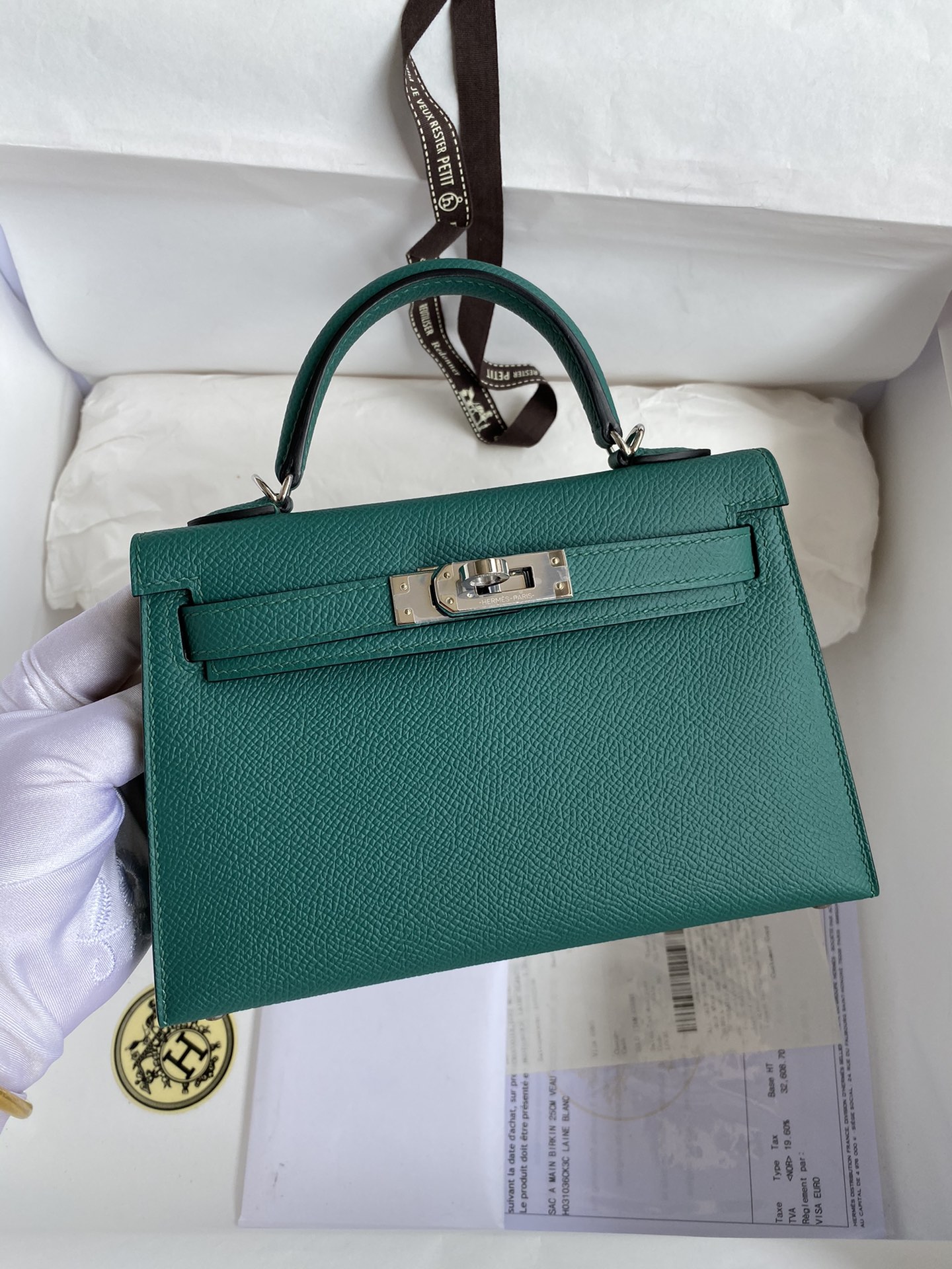 👉二代Mini Kelly 19cm 进口Epsom皮 孔雀绿 银扣-高仿包包