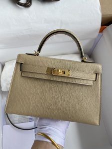 👉 Second Generation Mini Kelly 19cm Imported Goat Leather Zebra Gray Gold Buckle-High Faux Bags