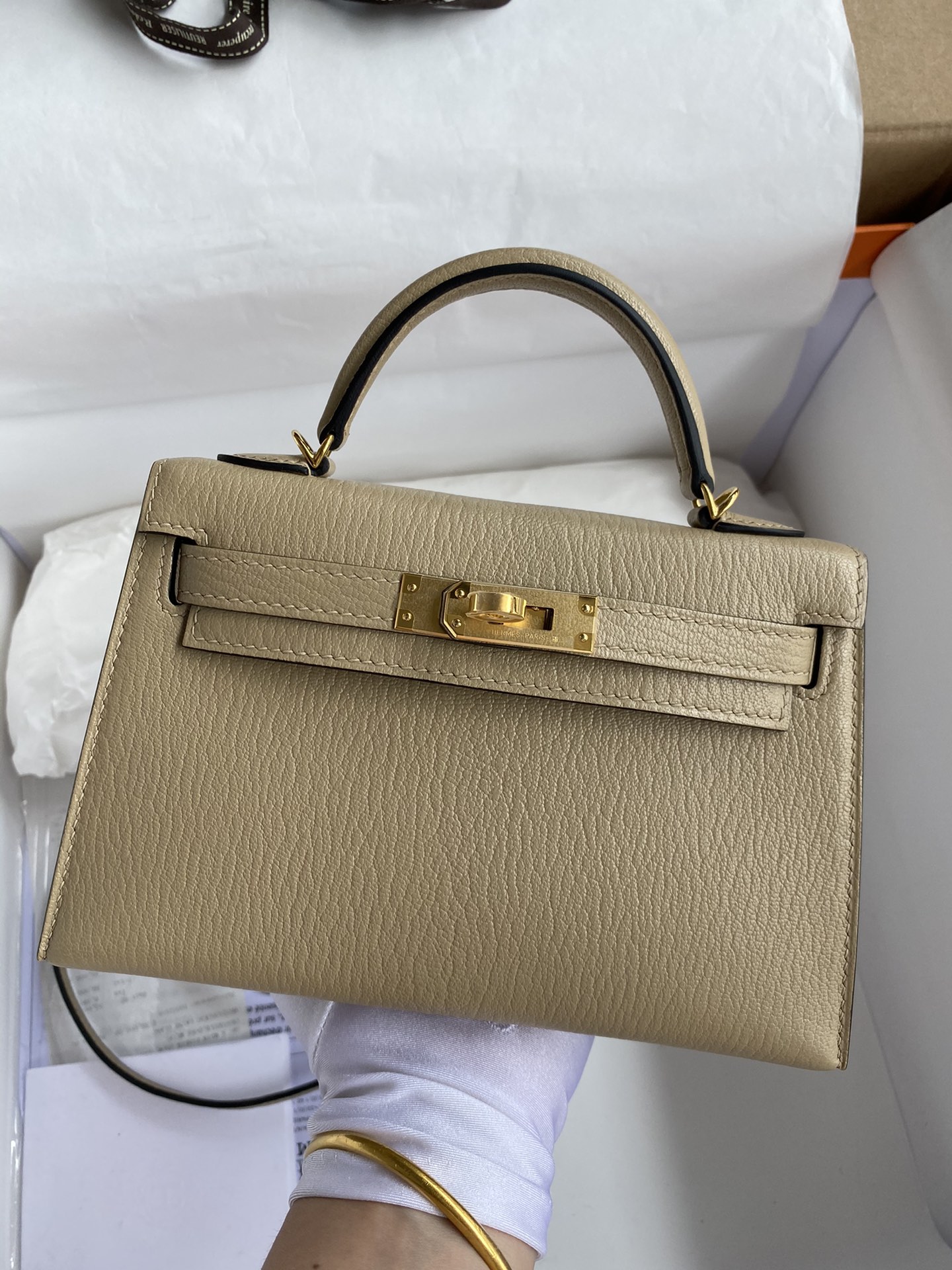 👉二代Mini Kelly 19cm 进口山羊皮 斑鸠灰 金扣-高仿包包