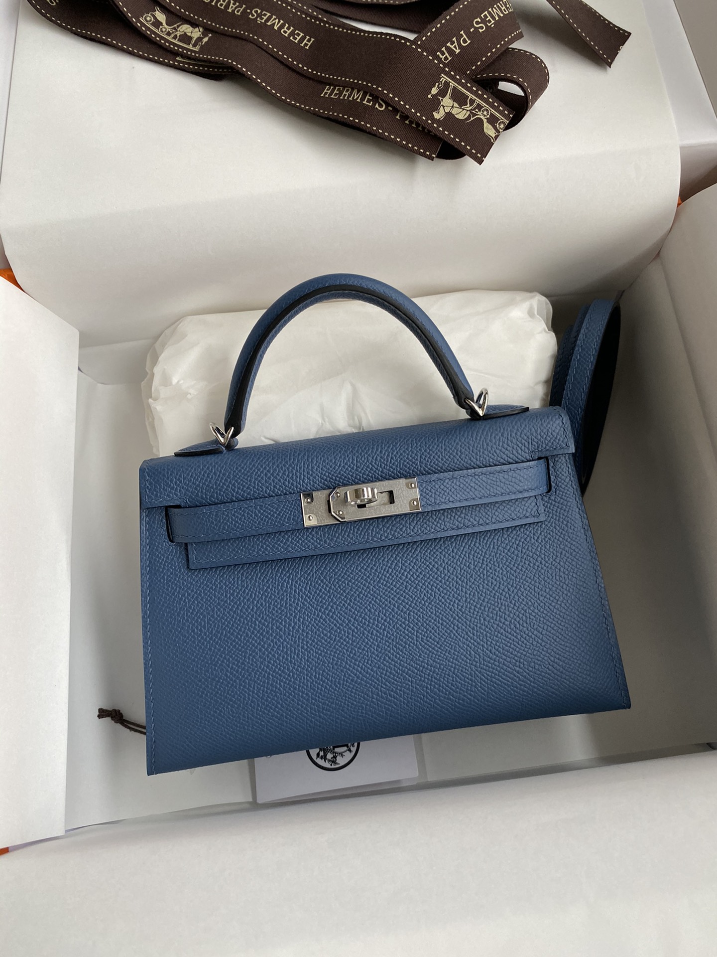 👉二代Mini Kelly 19cm 进口Epsom皮 玛瑙蓝 银扣-高仿包包
