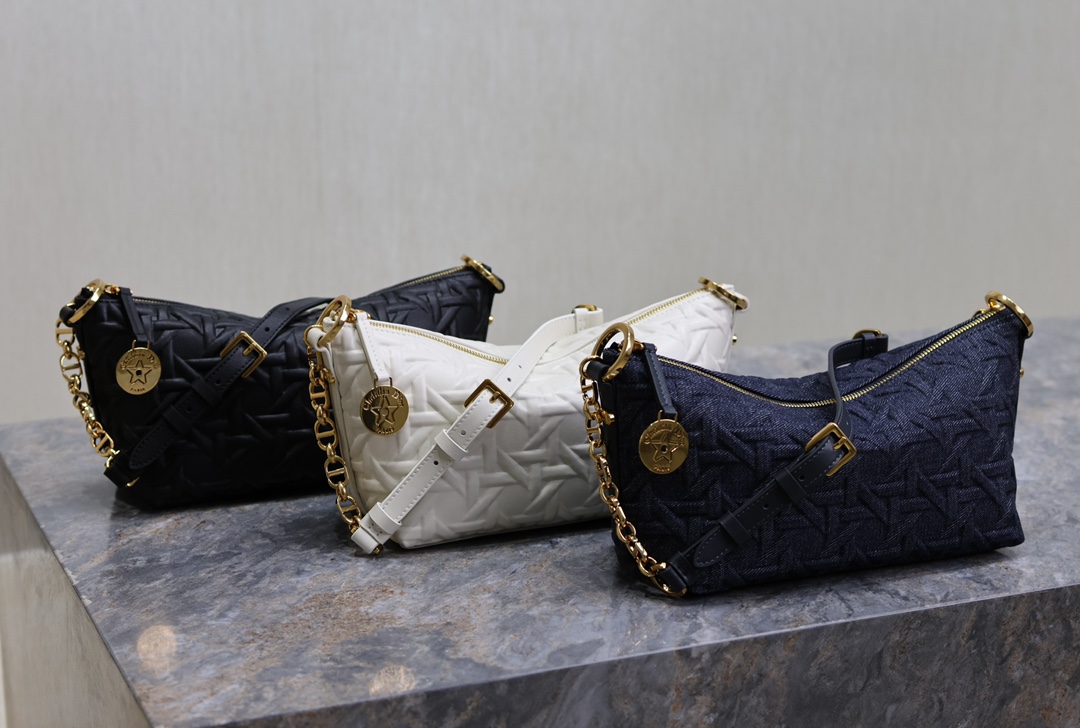 Picture [3]-Diorstar Hobo♣️ pressed rattan grid chain handbags/denim/white leather/black leather three color comparison picture √√√√ Model: 3202-High Faux Bags