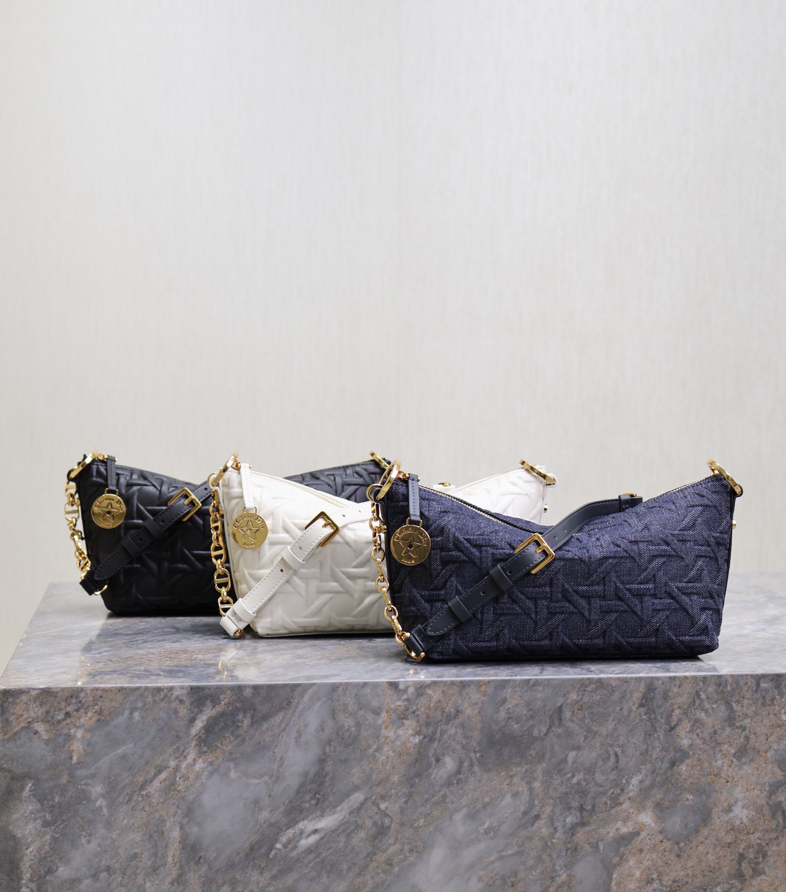 Diorstar Hobo♣️ pressed rattan grid chain handbags/denim/white leather/black leather three color comparison picture √ √ √ √ √ Model: 3202-High Faux Bags