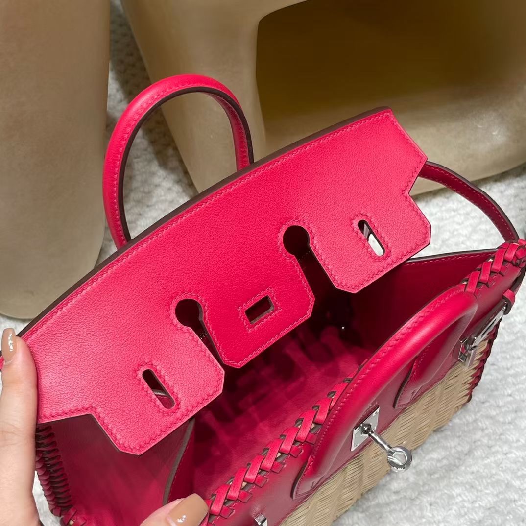Picture [7]-Birkin picnic picnic bag picnic the most luxurious equipment to make people fall in love with the bamboo bag Compared with other materials of the bag, such a bamboo more 🈶️ vacation cozy feeling not only through the fashionable atmosphere, but also a unique charm!90 raspberry silver buckle-high replica handbags