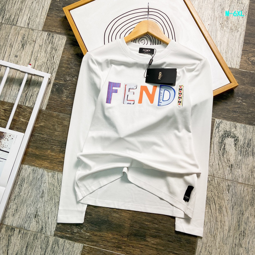 P440 FENDI Fendi maximum wear 240 pounds Heavyweight recommended! 2024 fall and winter models of the latest counter long-sleeved round neck T-shirt high end custom fall and winter single wear bottoming are very good design forward! Classic brand logo embellishment heavy design High-end customized Tencel cotton fabric. Soft to the touch. Comfortable to wear. Counter level exquisite stitching. Fine workmanship. The effect on the body is unrivaled handsome! Men's essential single product! Yardage: M-6XL (178 140 pounds wear L maximum wear 240 pounds)