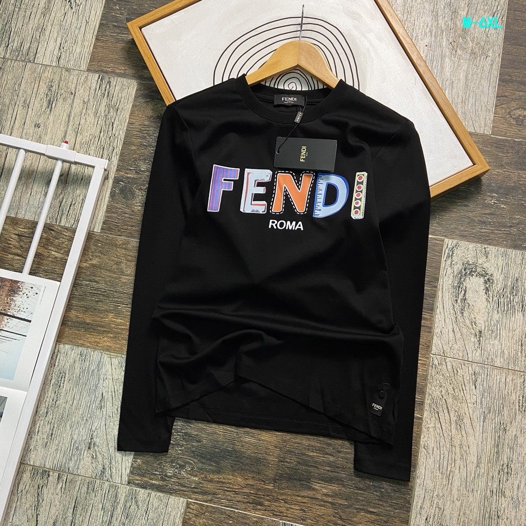 P440 FENDI Fendi maximum wear 240 pounds Heavyweight recommended! 2024 fall and winter models of the latest counter long-sleeved round neck T-shirt high end custom fall and winter single wear bottoming are very good design forward! Classic brand logo embellishment heavy design High-end customized Tencel cotton fabric. Soft to the touch. Comfortable to wear. Counter level exquisite stitching. Fine workmanship. The effect on the body is unrivaled handsome! Men's essential single product! Yardage: M-6XL (178 140 pounds wear L maximum wear 240 pounds)