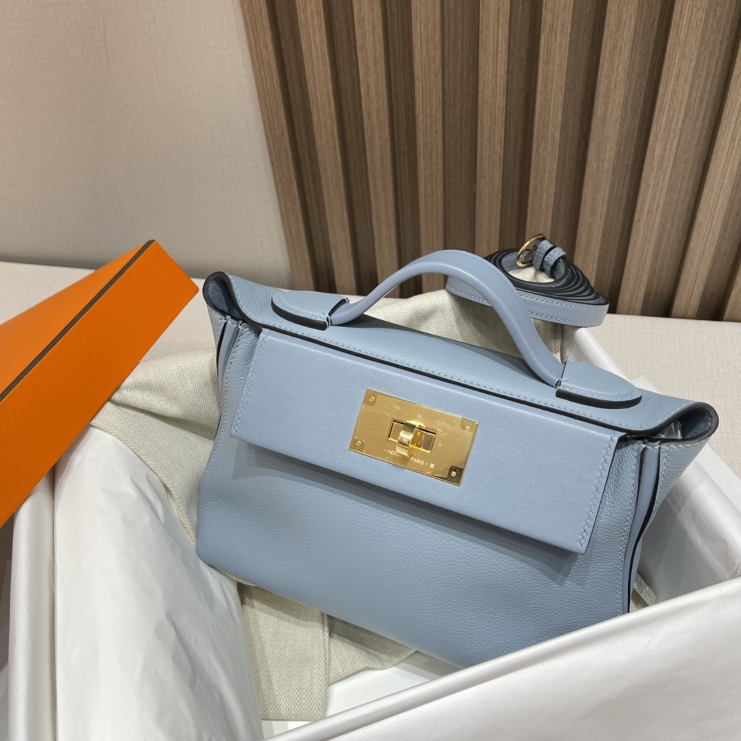 Kelly2424 mini Evercolor/swift J7 Linen Blue Blue Lin spring and summer very comfortable color fresh and elegant dry clean gray blue-High Faux Bags