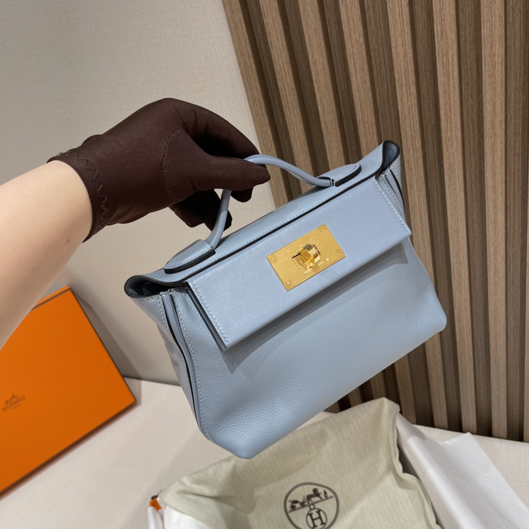 Kelly2424 mini Evercolor/swift J7 Linen Blue Blue Lin spring and summer very comfortable color fresh and elegant dry clean gray blue-High Faux Bags