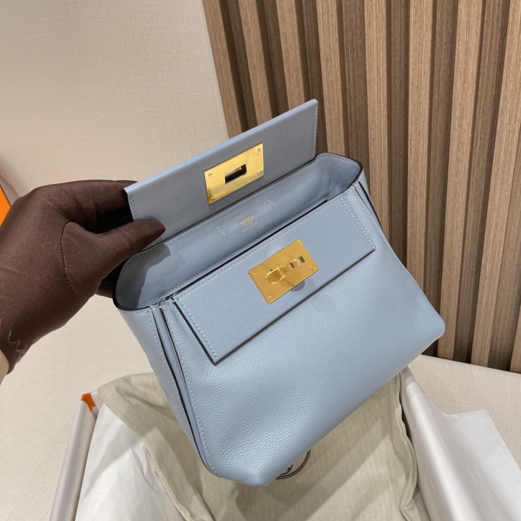 Kelly2424 mini Evercolor/swift J7 Linen Blue Blue Lin spring and summer very comfortable color fresh and elegant dry clean gray blue-High Faux Bags