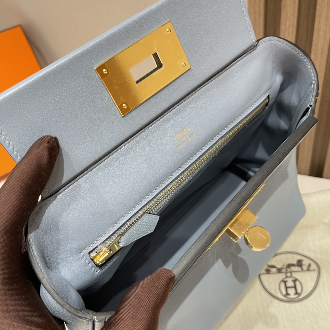 Kelly2424 mini Evercolor/swift J7 Linen Blue Blue Lin spring and summer very comfortable color fresh and elegant dry clean gray blue-High Faux Bags