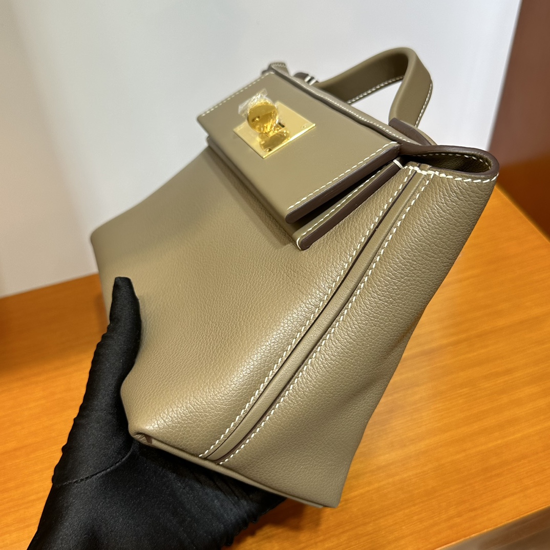 Image[4]-Mini2424 Evercolor/Swift Ck18 Elephant Gray Gold Buckle First Grade Craftsmanship Handmade Wax Stitching Ghw-High Fake Bags