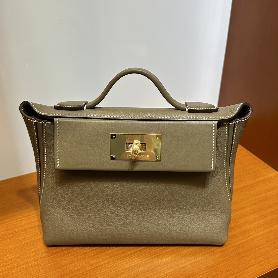 Image[9]-Mini2424 Evercolor/Swift Ck18 Elephant Gray Gold Buckle First Grade Craftsmanship Handmade Wax Stitching Ghw-High Fake Bags