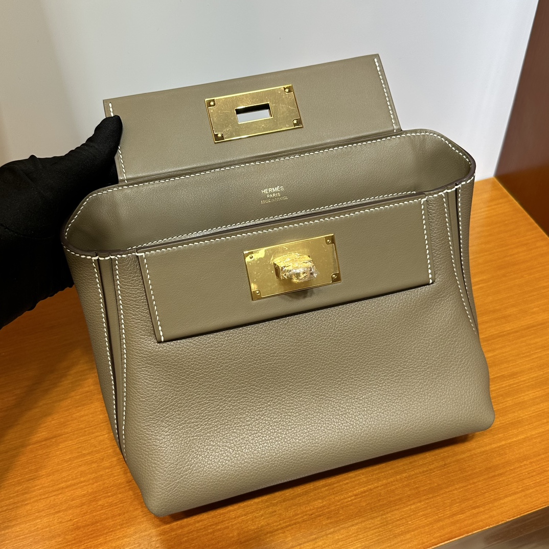 Image[7]-Mini2424 Evercolor/Swift Ck18 Elephant Gray Gold Buckle First Grade Craftsmanship Handmade Wax Stitching Ghw-High Fake Bags