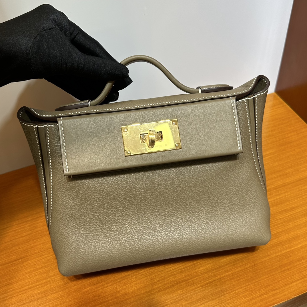 Mini2424 Evercolor/Swift Ck18 Elephant Gray Gold Buckle First Grade Craftsmanship Handmade Wax Stitching Ghw-High Fake Bags