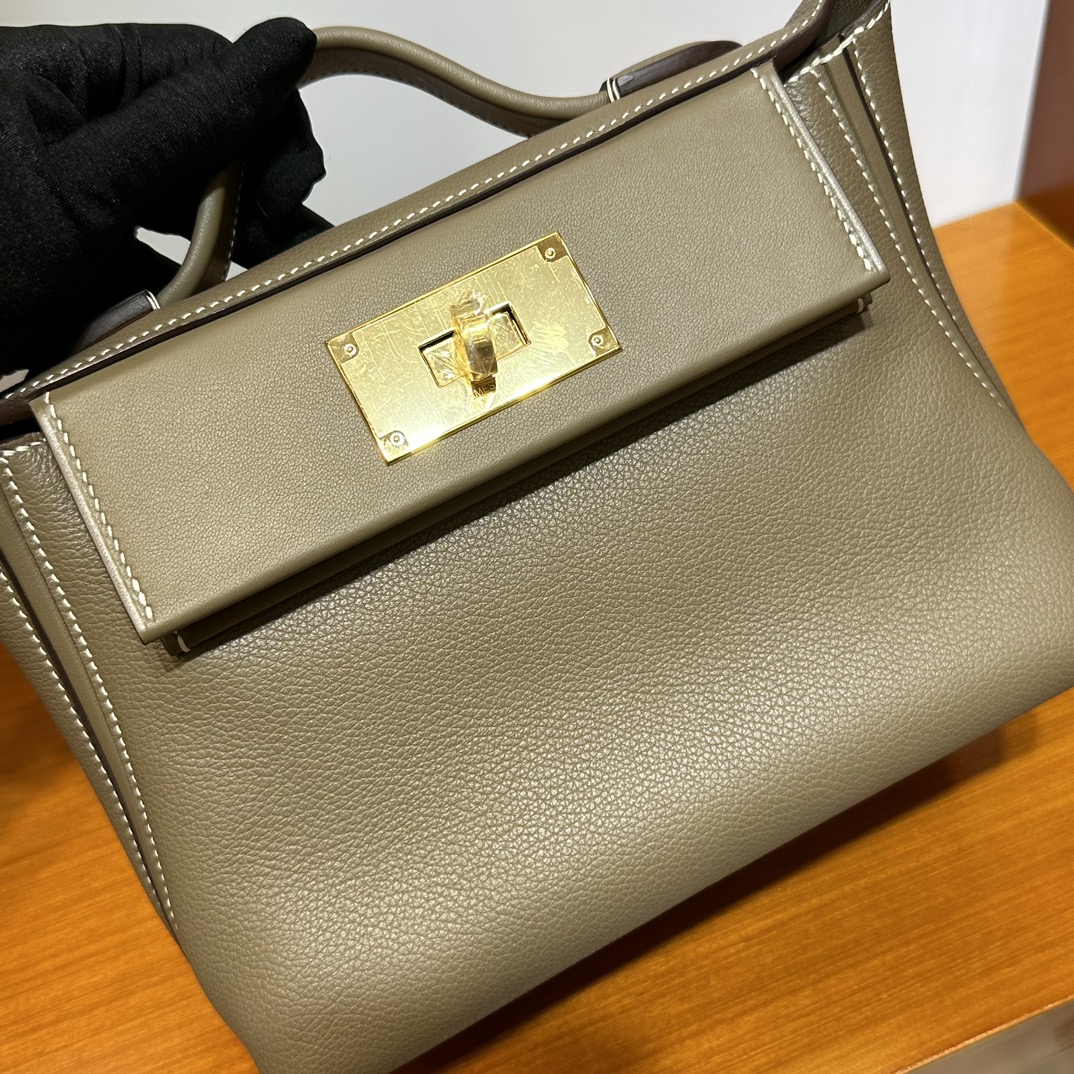 Image[2]-Mini2424 Evercolor/Swift Ck18 Elephant Gray Gold Buckle First Grade Craftsmanship Handmade Wax Stitching Ghw-High Fake Bags