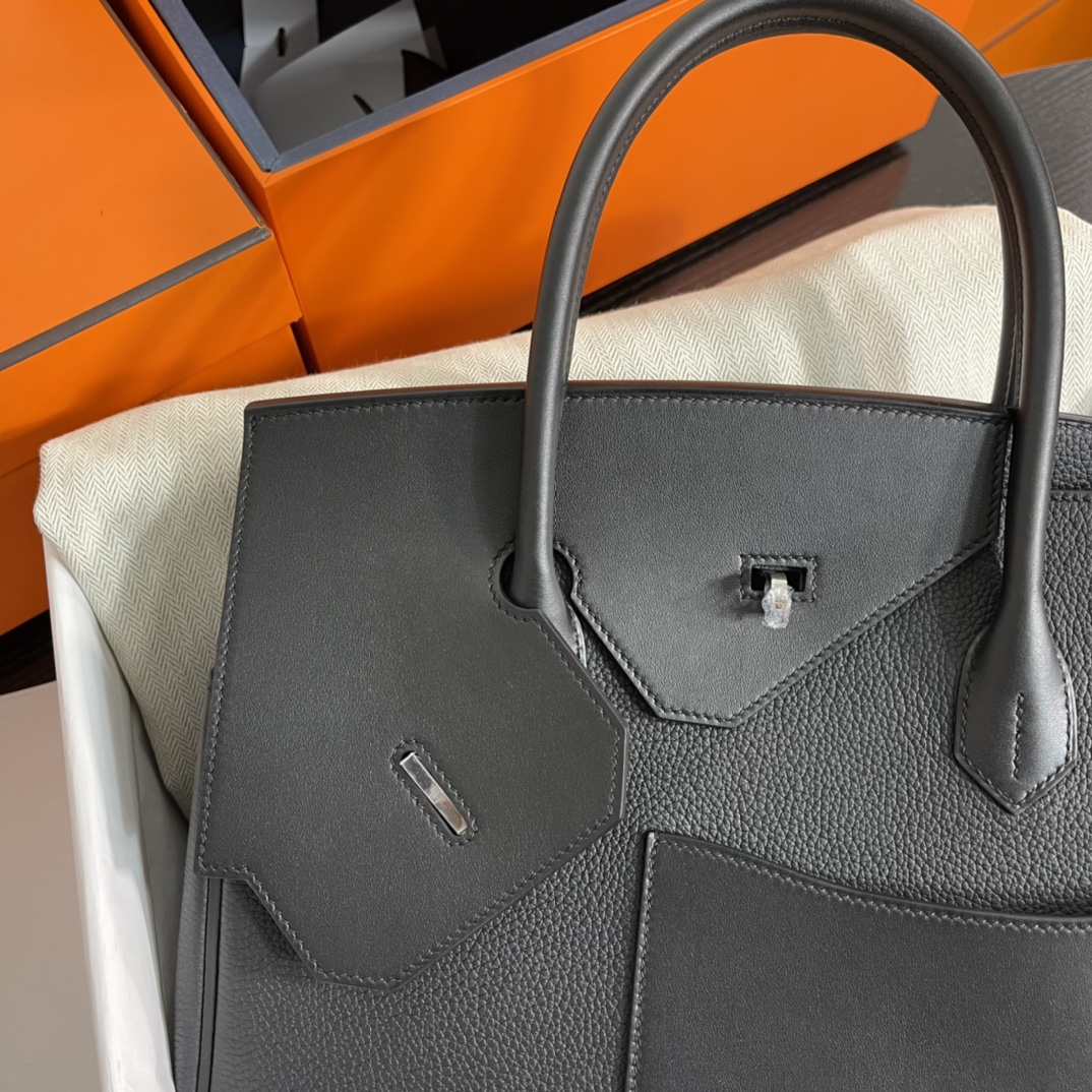 Image [3]-New arrival in stock 🐎Birkin desordre 30cm irregular model togo black with silver buckle Handmade-High Fake Bags