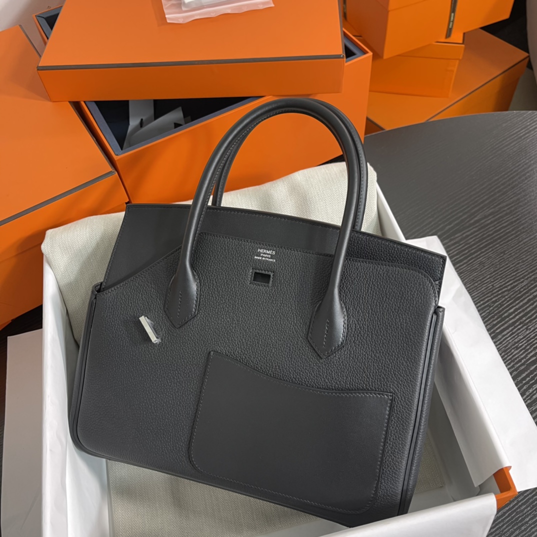 Image [7]-New arrival in stock 🐎Birkin desordre 30cm irregular model togo black with silver buckle Handmade-High Fake Bags