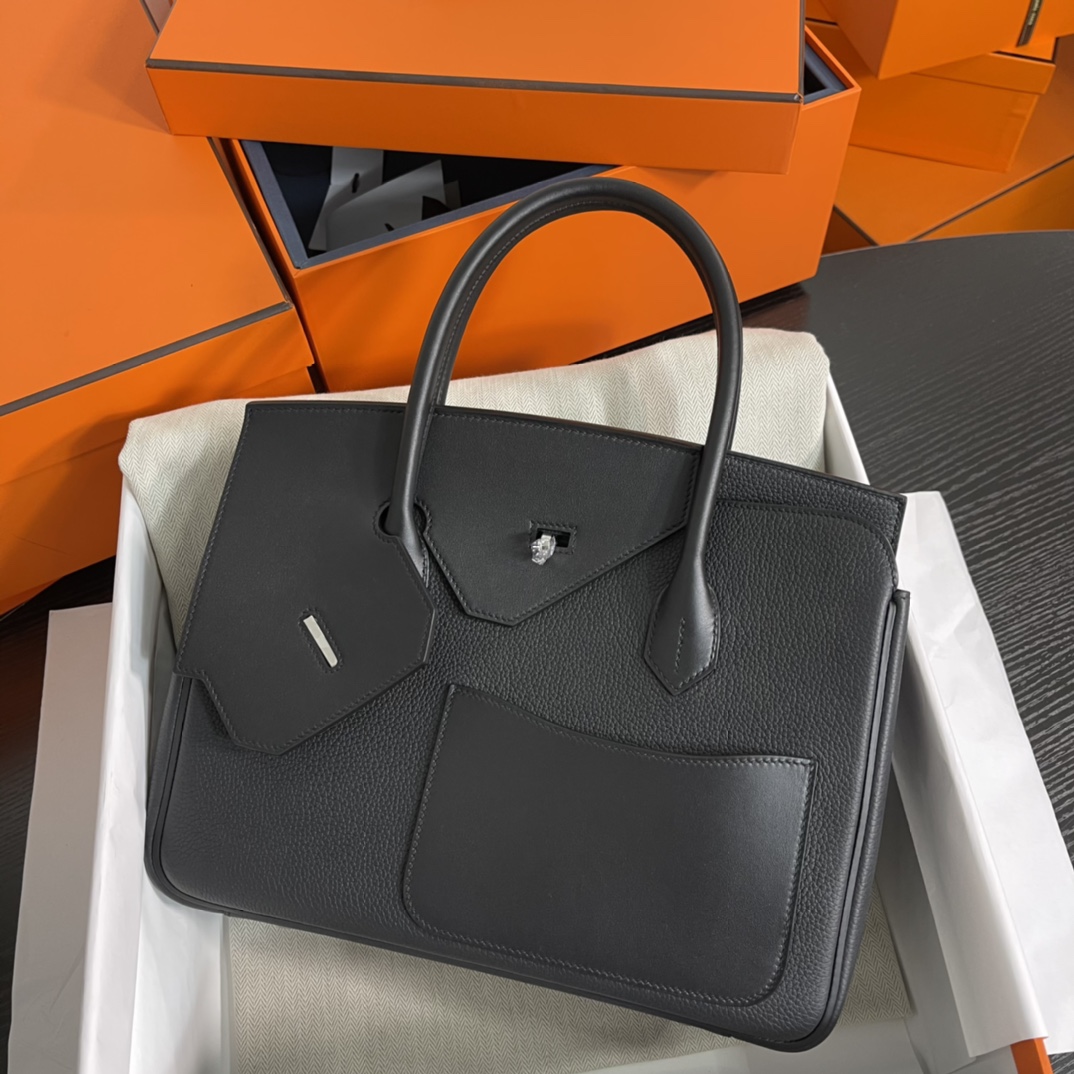 Image [2]-New arrival in stock 🐎Birkin desordre 30cm irregular model togo black silver buckle handmade-High Fake Bags