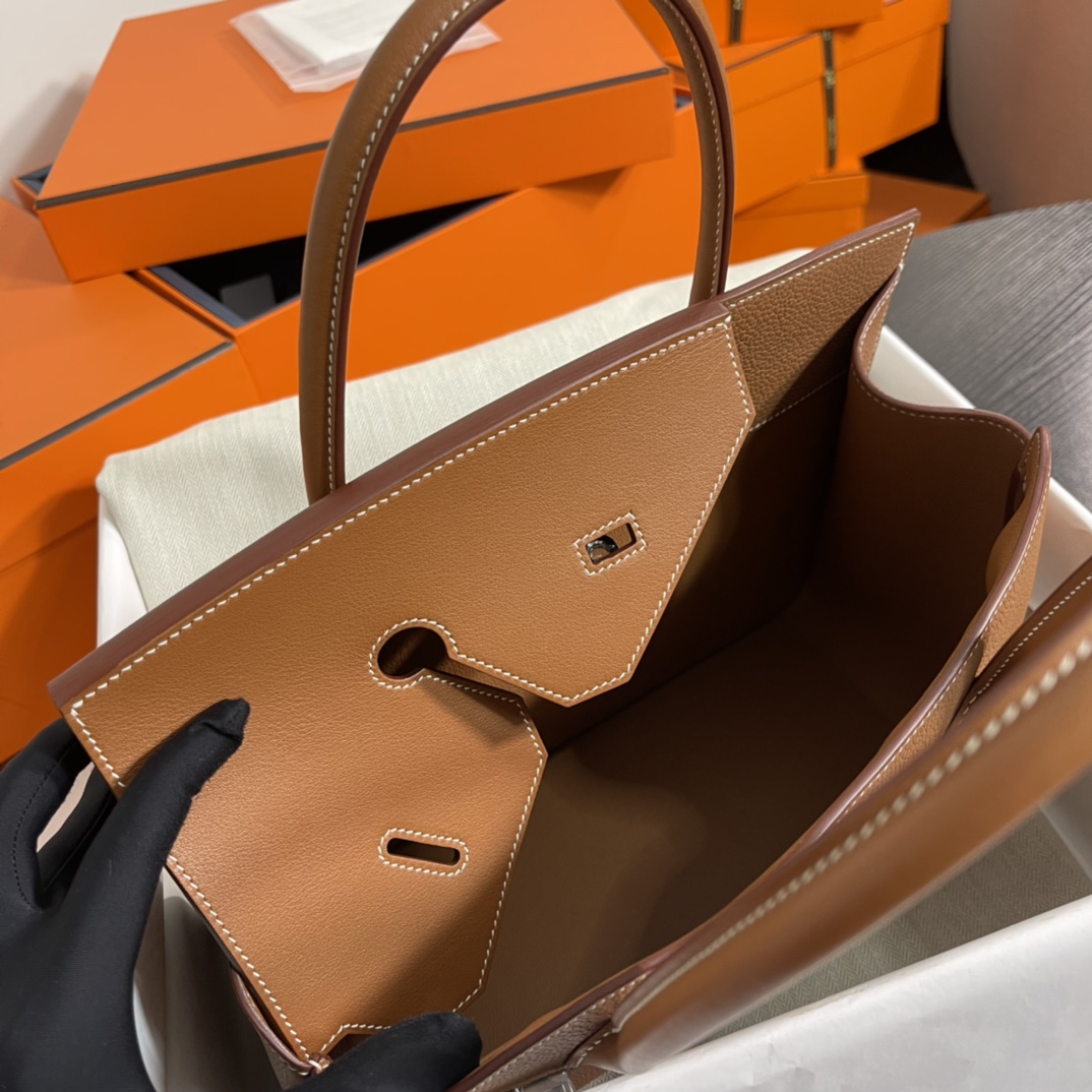 Image [7]-New arrival in stock 🐎Birkin desordre 30cm irregular model togo gold brown silver buckle handmade-High Fake Bags
