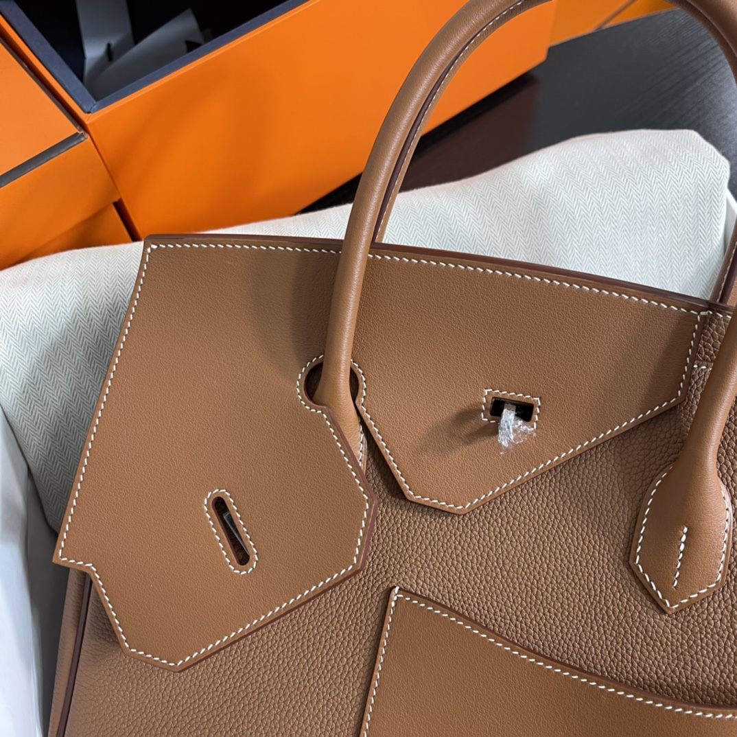 Image [3]-New arrival in stock 🐎Birkin desordre 30cm irregular model togo gold brown silver buckle handmade-High Fake Bags