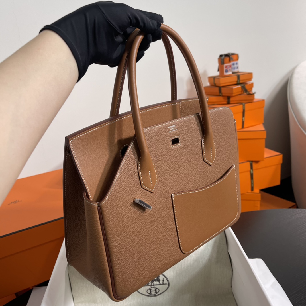 Image [9]-New arrival in stock 🐎Birkin desordre 30cm irregular model togo gold brown silver buckle handmade-High Fake Bags