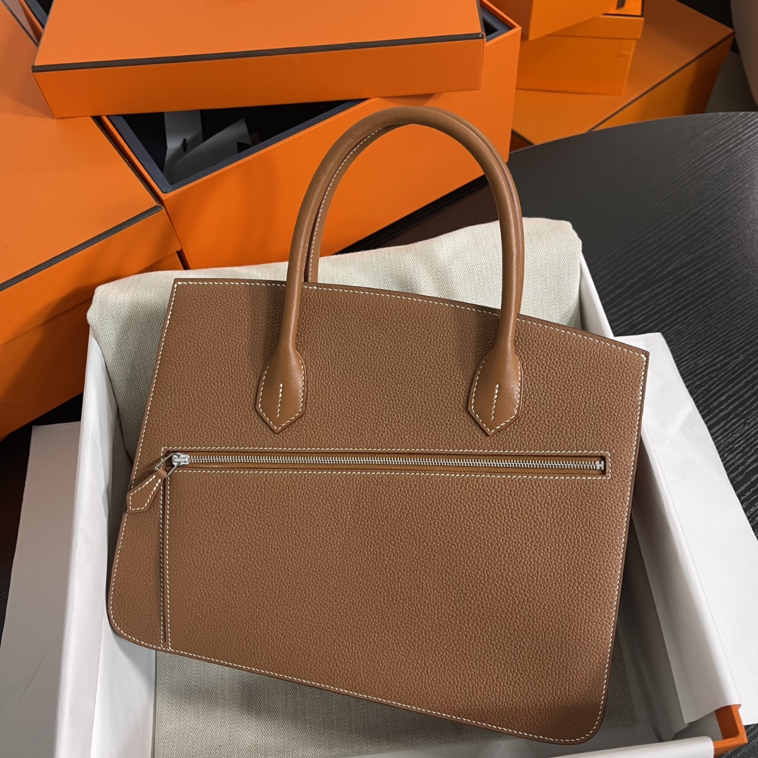 Image [5]-New arrival in stock 🐎Birkin desordre 30cm irregular model togo gold brown silver buckle handmade-High Fake Bags
