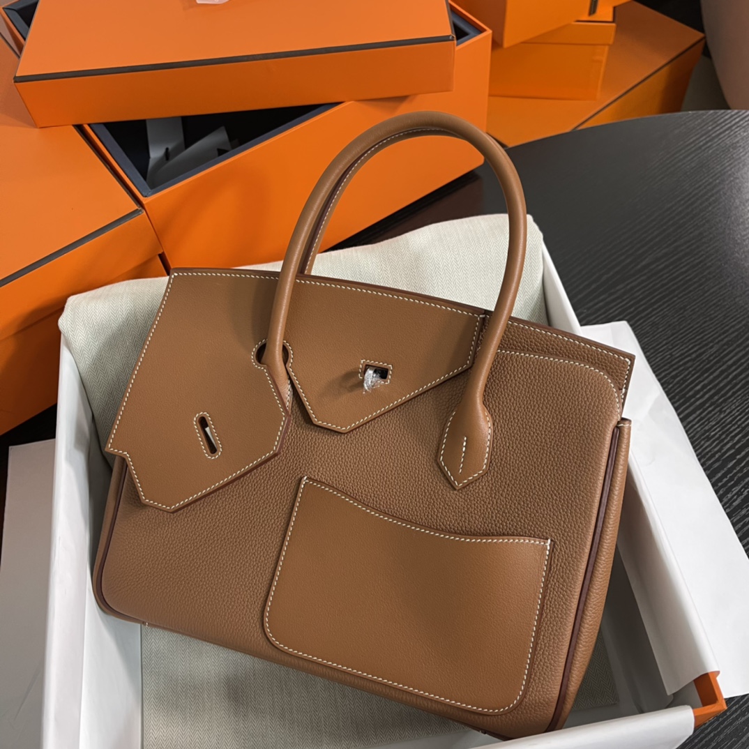 Image [2]-New arrival in stock 🐎Birkin desordre 30cm irregular model togo gold brown silver buckle handmade-High Fake Bags