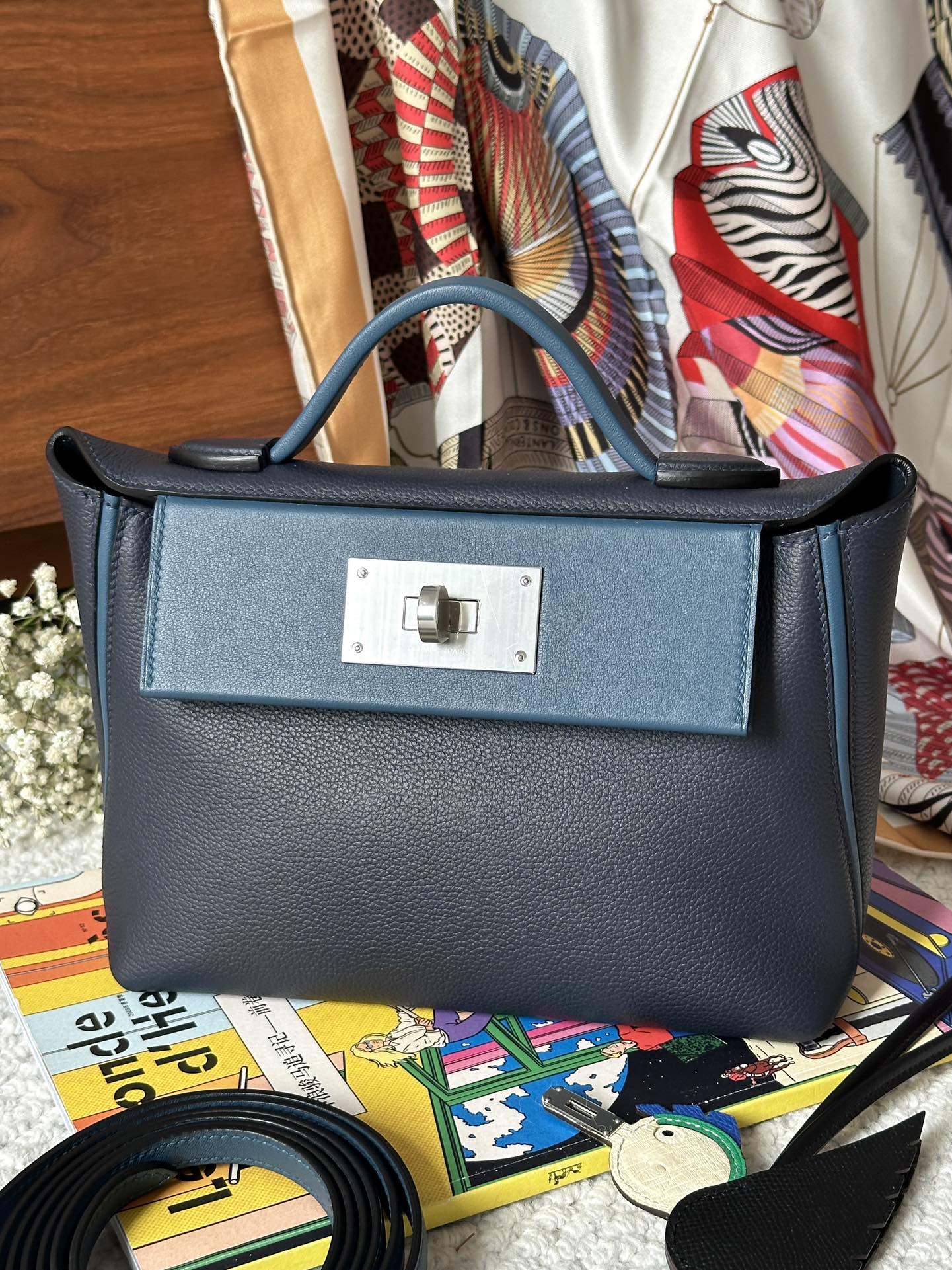 Spot ✔️Mini2424 midnight blue/navy eve/sw silver buckle-High-fashion bags