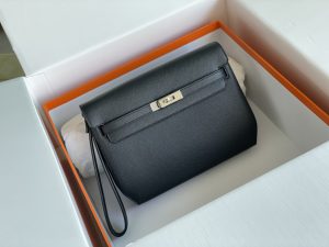 Kelly Depeches 25cm 手包/挎包 epsom 皮 黑色 银扣 手工缝制 男女通用款 (有另外配肩带)可手拿可肩背一包多用手拿带、肩带都可拆卸-高仿包包